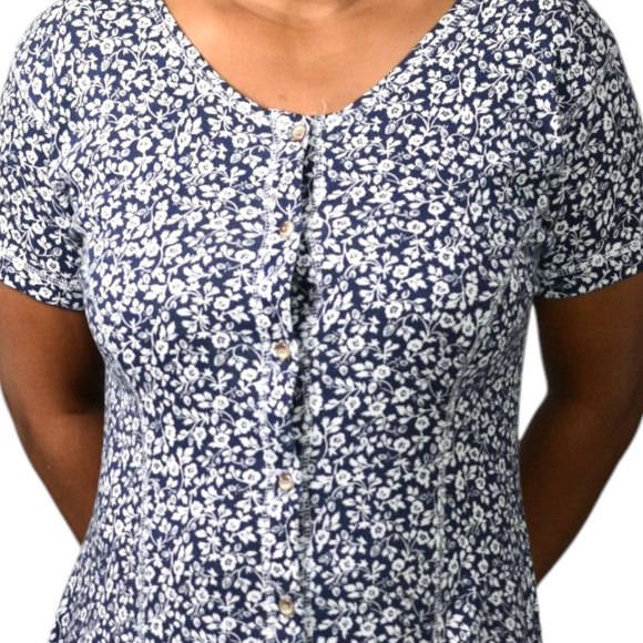 Vintage Eddie Bauer Maxi Dress Blue Floral Button Front Shirtdress Medium Petite - Picture 4 of 16